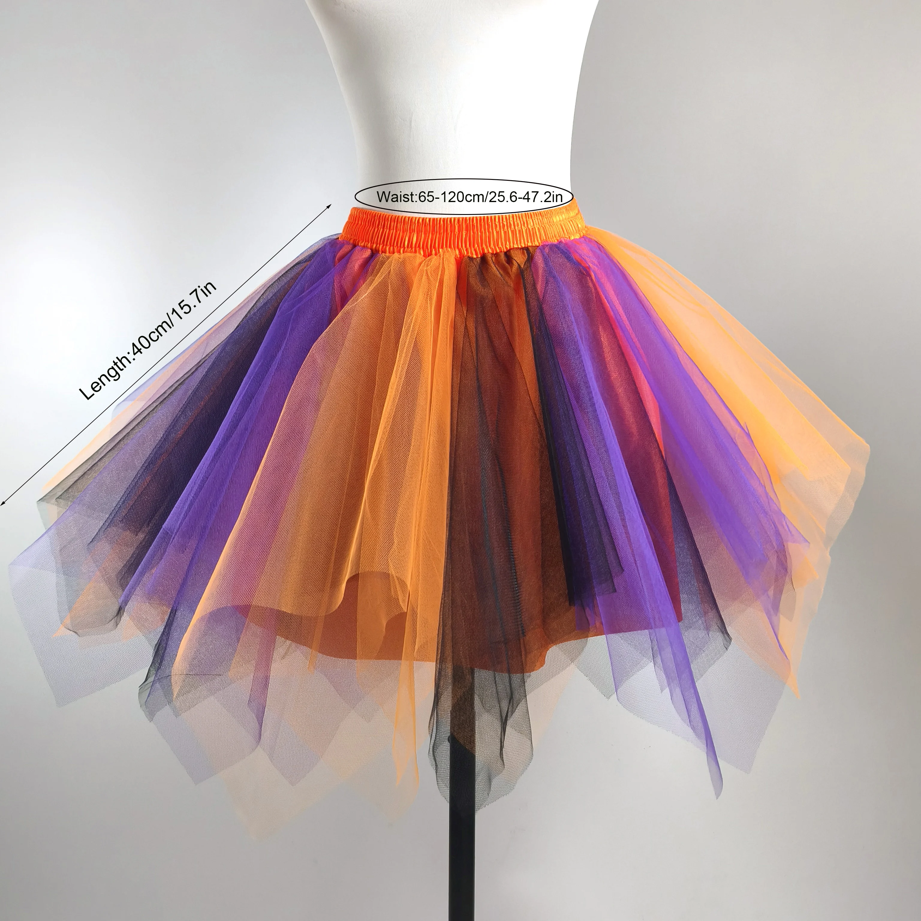 Halloween Theme Orange Purple Black Color Block Tulle Skirt Witch Cosplay Multi-Layer Fluffy Mesh Half-length Short Skirt