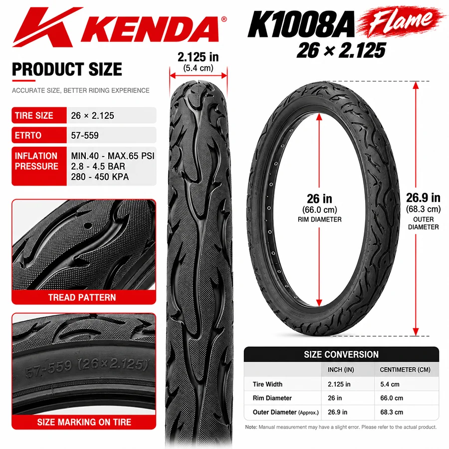 KENDA K1008A Flame 26x2.125 Fahrradreifen 57-559 Urban Street MTB Fahrradreifen Glatt Rollender Langlebiger Fahrradreifen – Detail 9