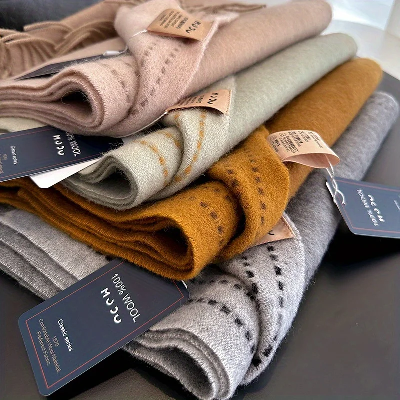 

100% Real Wool Scarf for Women Solid Color Double Sided Thick Warm Shawl Winter Long Pashmina Blanket Wrap