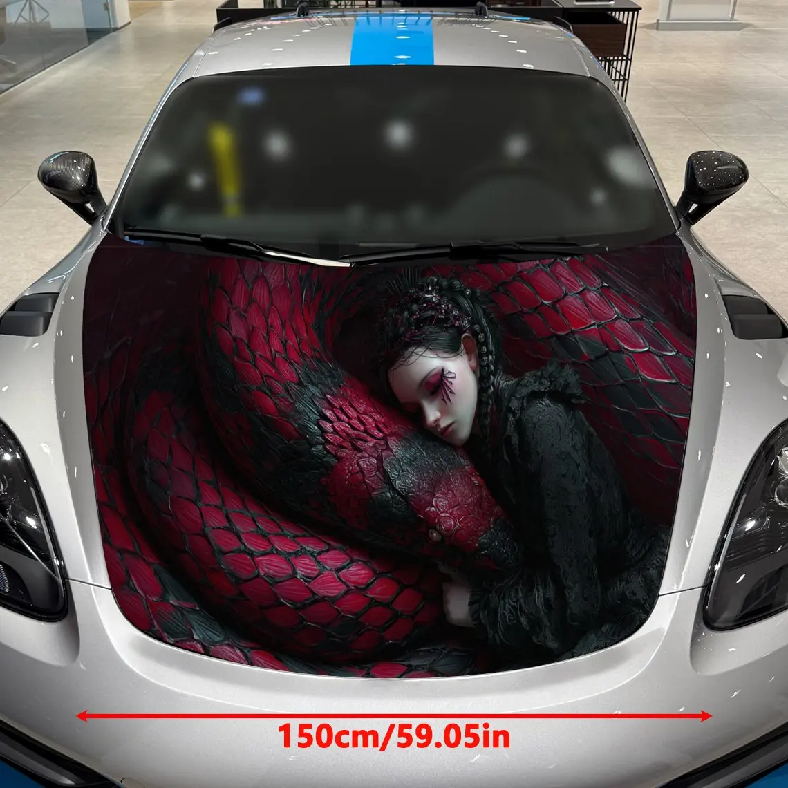 Snake-Wrapped Gothic Girl Car Vinyl Wrap, PVC Material Waterproof Car Hood Sticker, Self-Adhesive Scratch-Resistant Stickers for