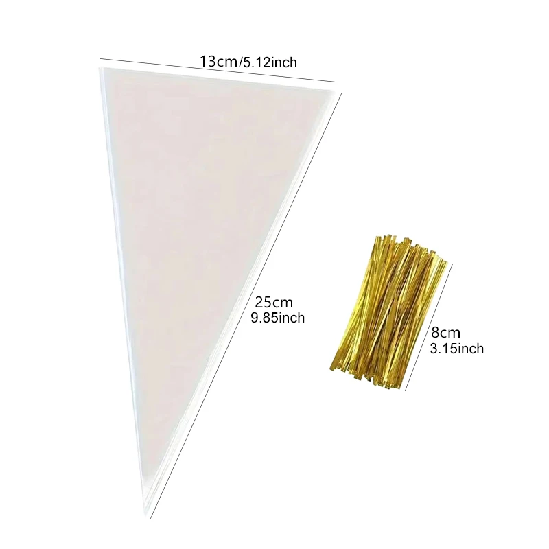 50/100/200Pcs Clear Plastic Triangle Candy Bags Self-Supporting Treat Pouches with Sealed Bottom for Bakery & Party Favors TMZ﻿