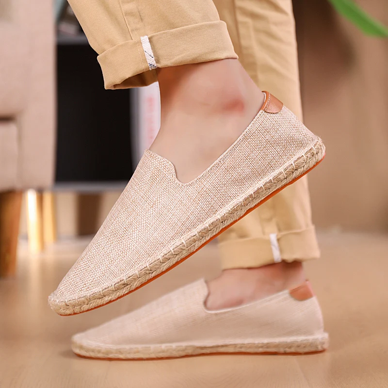 Men's casual vulcanized shoes Women's flat shoes Hand stitched casual comfortable linen shoes Light lazy shoes