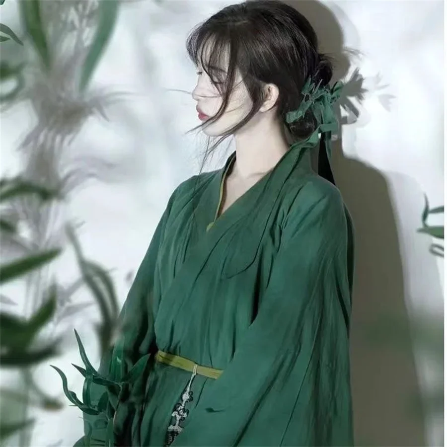 2025 Robe Hanfu chino de pradera para mujer, disfraz de cosplay níquel é, gasa de soie verte, imbibé de Tang, grande