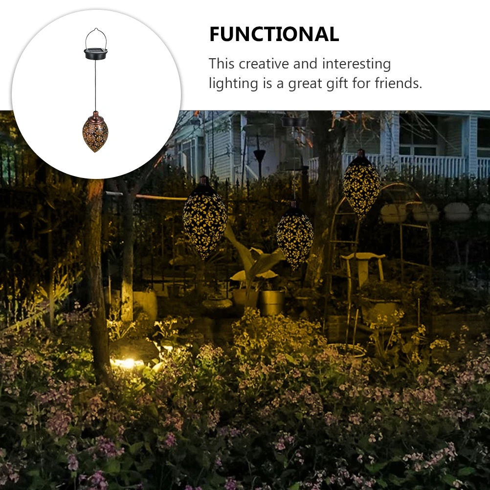 Solar-Laterne aus Schmiedeeisen, hohles Design, zum Aufhängen, für den Außenbereich, Garten, Hof, Licht, energieeffizient, langlebig, warme Atmosphäre, Geschenk, Solar