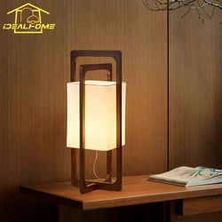 Japanese Wabi-sabi Walnut Wood Zen Art Decorative Table Lamp LED E27 Fabric Lampshade Minimalist Desk Lights Bedroom Living Room