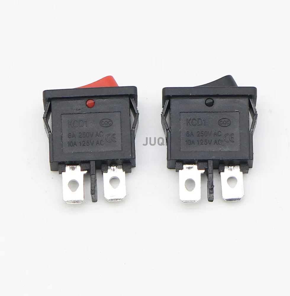 5PCS KCD1-110 Mini Thin Flat Rocker Switch ON-OFF 2pin Red and Black 9.5*21MM Instrument Small Switch 6A/250V 10A/125V AC - Image 3