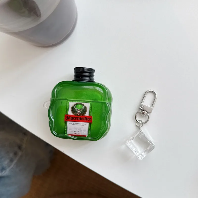 Miękkie etui ochronne na słuchawki AirPods Pro/1/2/3, wzór 3D zielonej butelki likieru, odporne na zarysowania, antypoślizgowe, urocze etui na słuchawki — zdjęcie produktu 6