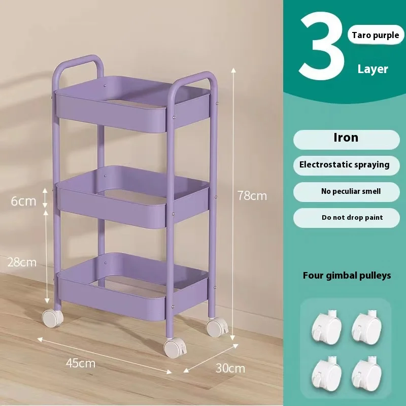 3 Levels Small Cart Storage Rack Home Kitchen Bedroom Snack Rack Multi Functional Storage Rack in The Living Room