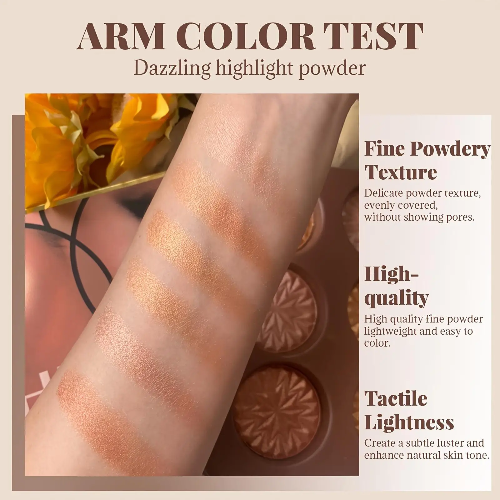 Palette de surligneurs 6 couleurs – Poudre pressée scintillante de ton profondeur pour une lueur complète du visage. Maquillage visage couverture complète avec lumino