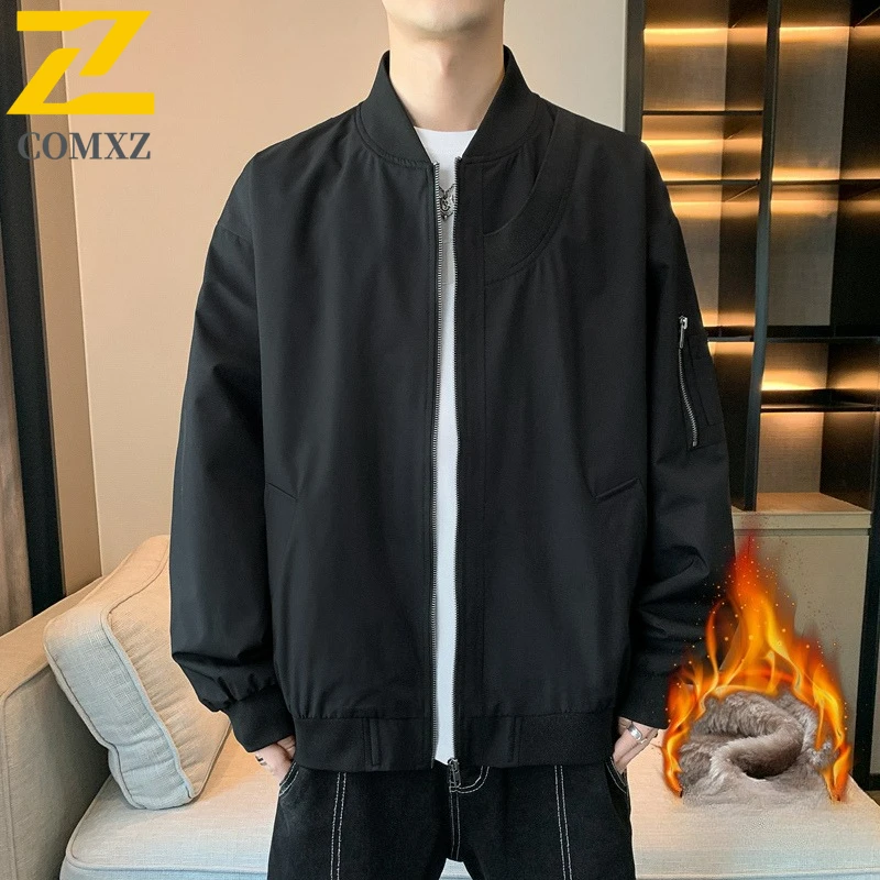 سترة COMXZ الفاخرة للرجال مريحة لركوب الخيل في الهواء الطلق، معطف مقاوم للبرد، ياقة بيسبول، ملابس شتوية خفيفة الوزن على الموضة الأمريكية
