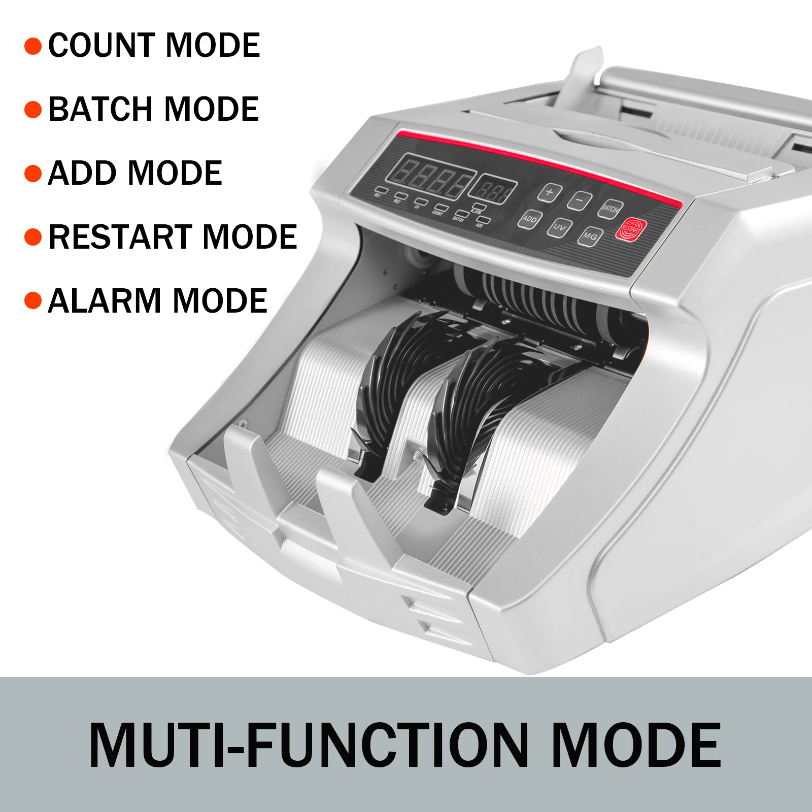 VEVOR 1000 Pcs/Min Money Counter Business Cash Register Euros Bills Fake Banknote Detector by UV and MG Function for Banks Shops