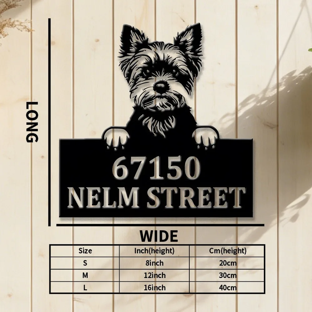 Plaque en métal personnalisée 2D avec nom et numéro de maison, motif Yorkshire Terrier, décoration murale intérieure et extérieure, cadeau parfait pour les passionnés de chiens