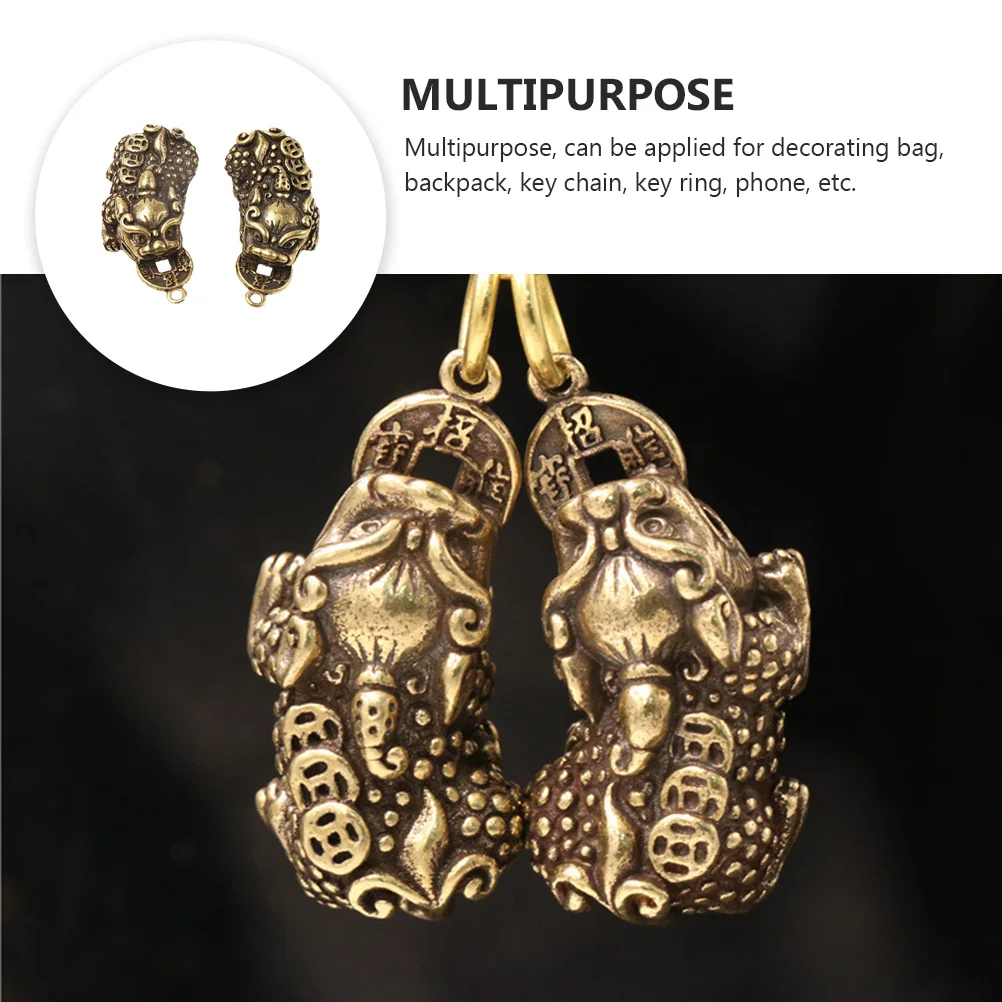 

2 Pcs Pixiu Keychain Pendant Charm Yao Pendants Alphabet Beads Accessories Ring