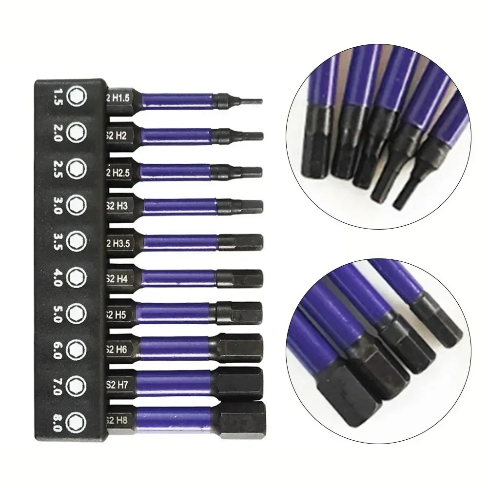 11Pcs/Set 50mm Magnetic Hex Head Screwdriver Bits H1.5-H6 1/4