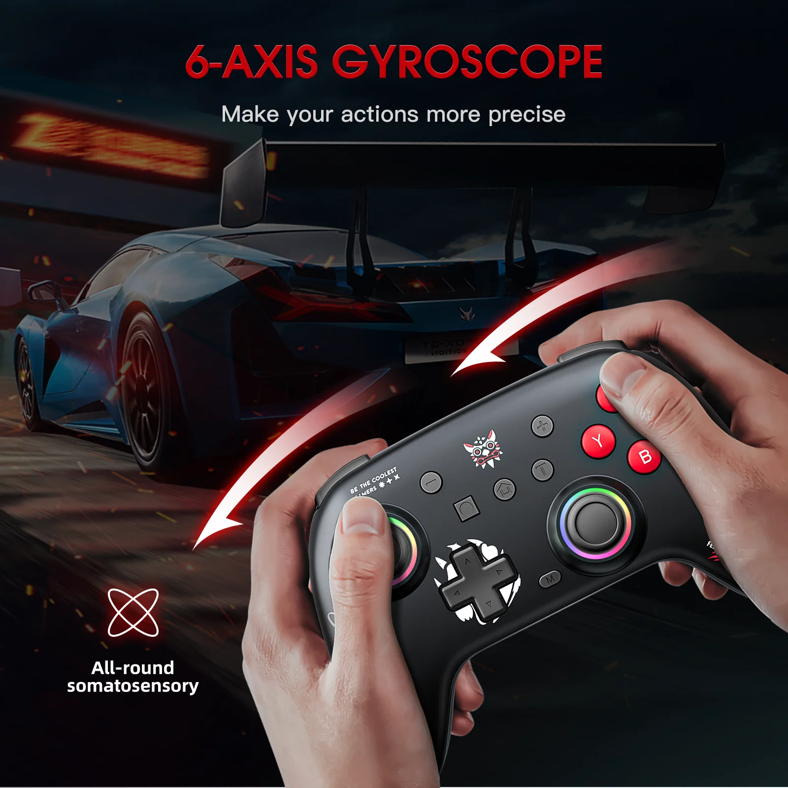 

ONIKUMA C1 Wireless Gamepad 6-Axis Gyro Dual Vibration with RGB Lighting For Nintendo Switch Playstation PC