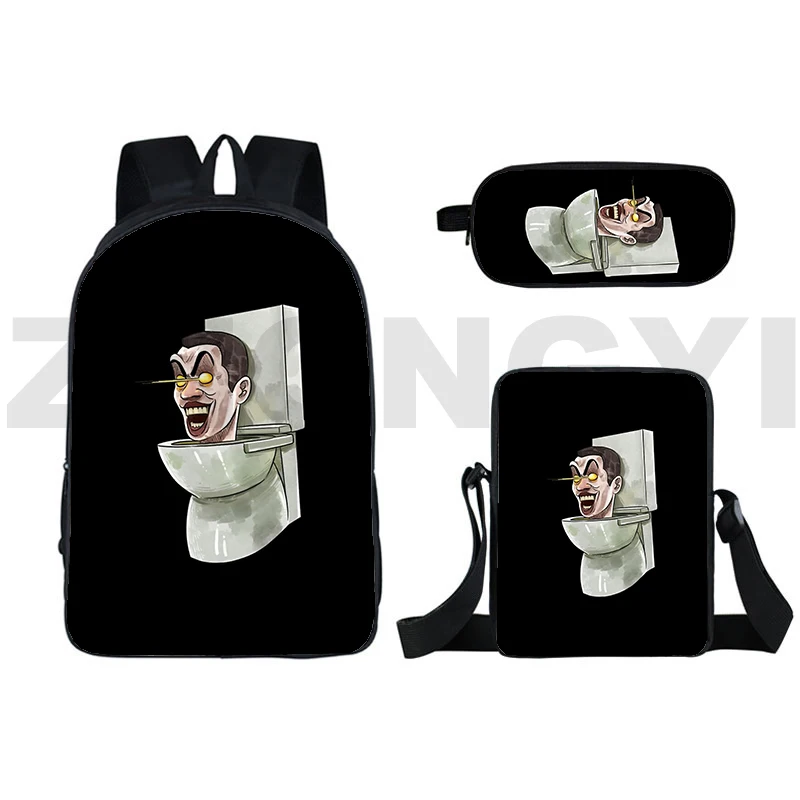 Di alta qualità Anime Skibidi Toilet zaino 3D Print Funny Cartoon Skibidi Toilet zaini 3 pz/set Fashion Schoolbags for Girls