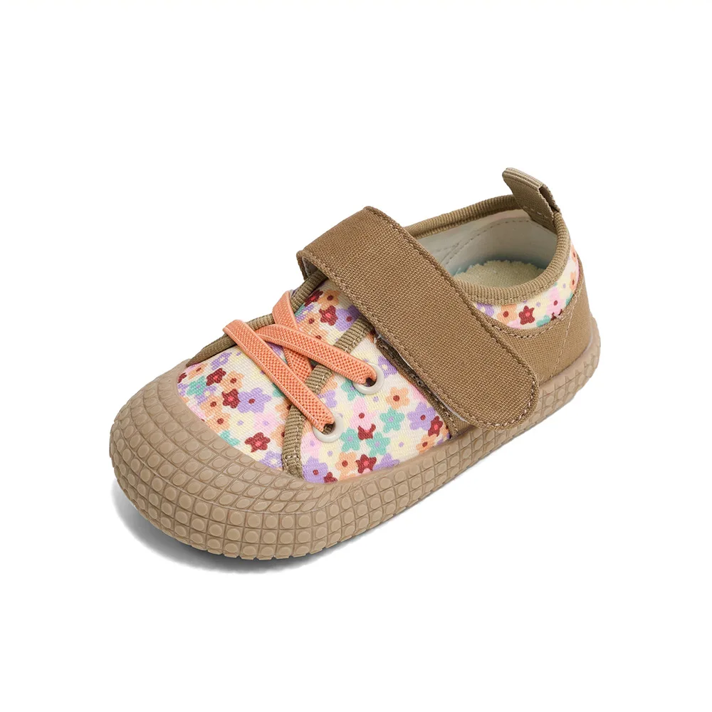 Chaussures en toile à imprimé floral pour enfants, baskets basses pour garçons, chaussures anti-rika pour bébé, crochet souple, décontracté, nouveau, printemps, 2024