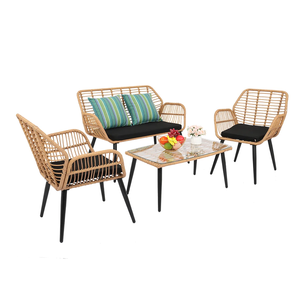 

4 Piece Patio Bistro Set Porch Furniture PE Rattan Wicker Chairs with Table，Outdoor Garden Furniture Set for Porch Backyard Pool