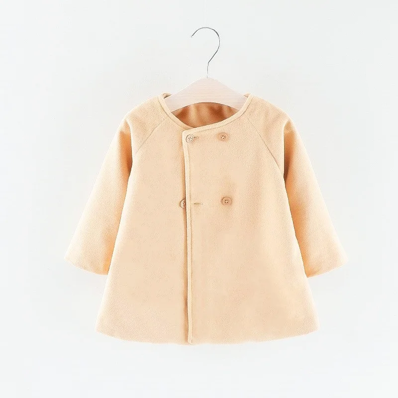 Children's outerwear spring and autumn double breasted round neck long sleeved cape style woolen children's coat