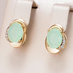 Kinel Hot Green Natural Zircon Earrings For Women Trendy 585 Rose Gold Color Cute Party Daily Fine Jewelry