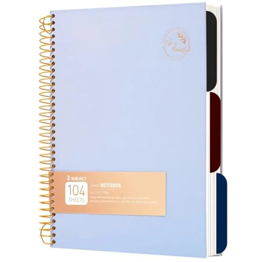 

3 Subject Spiral Notebook Large Spiral Notebook 8.5 X 11, Blue Journal for Women Men, 100 GSM Thick Paper 104 Sheets, Hardcover