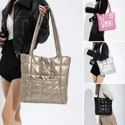 Women Large Capacity Shoulder Bag Quilted Handbags Casual Down Cotton Padded Tote Bags Girls Shopping Bags Underarm Bags