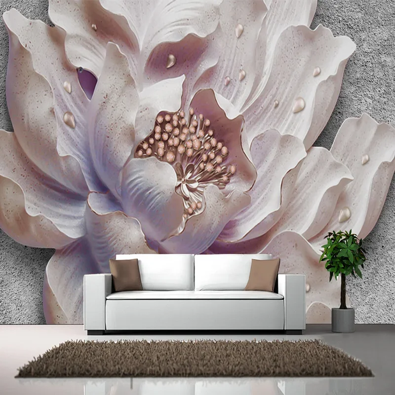 Custom 3D Stereoscopic Flower Mural Wallpaper, Alívio Peônia Jóias, Pintura de Parede, Estudo Quarto e Sala Decoração, Foto Wallpaper