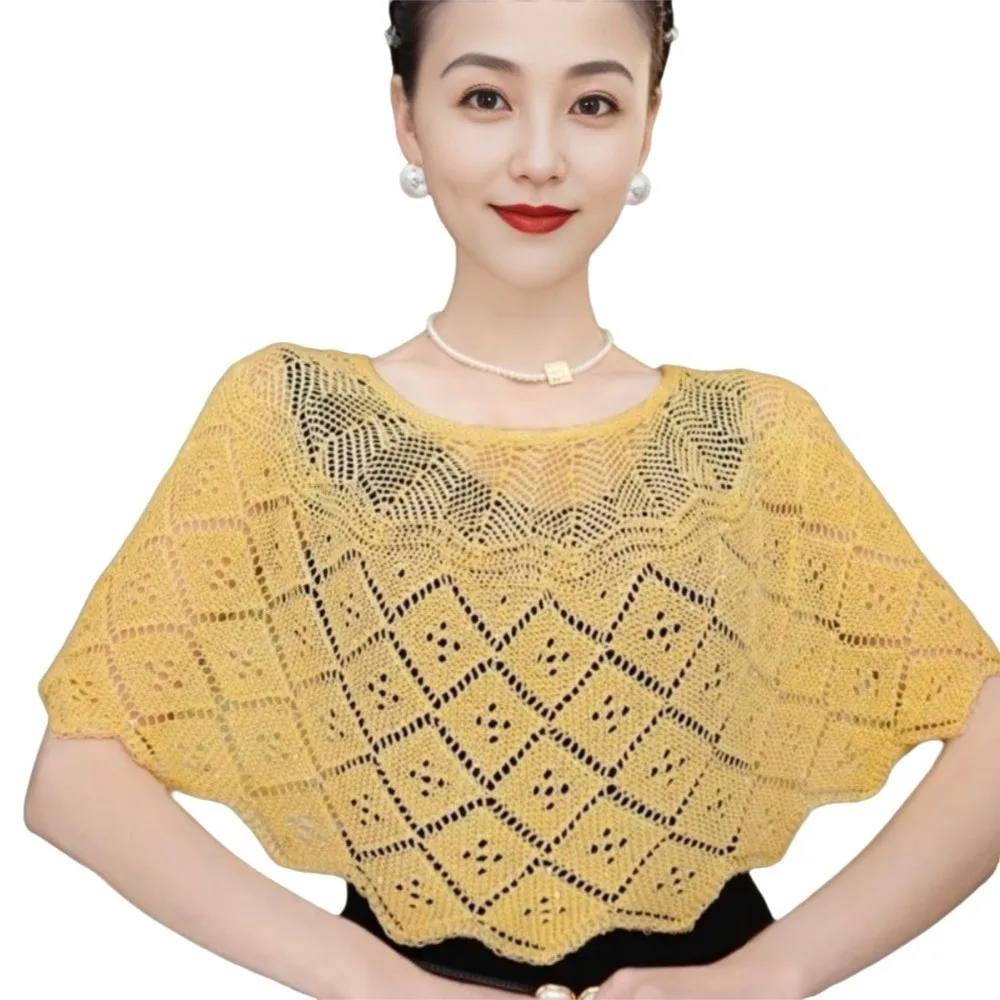 

Модная винтажная шаль, вязаная крючком, искусственные воротники, ажурная накидка на плечо, вязаная верхняя одежда, весна-осень