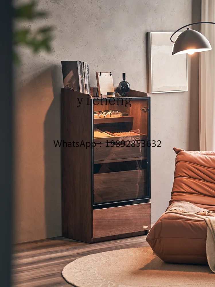 

b26 Solid Wood Display Cabinet Sofa Side TV Side Cabinet Black Walnut Storage Living Room Locker