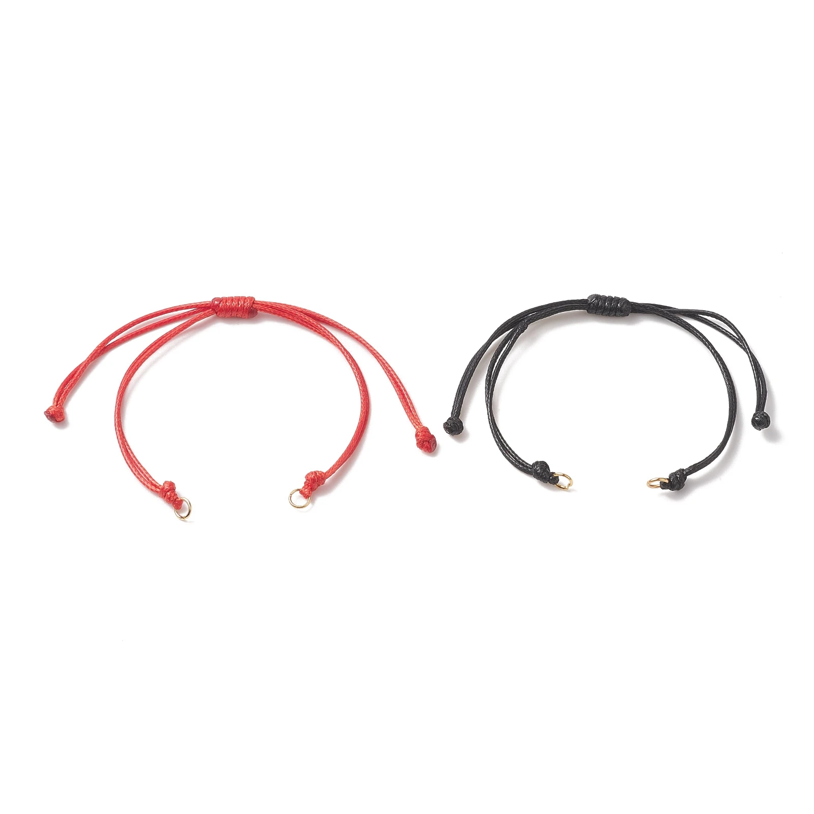 Black Red Adjustable Bracelet Making Braided Waxed Polyester Cord with 304 Stainless Steel Jump Ring for Connector Charm Jewelry