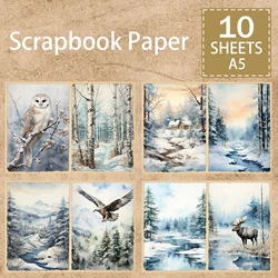 10 Sheets A5 Size Winter Forest Animal Eagle Background Vintage Grunge Journal Planning Scrapbooking