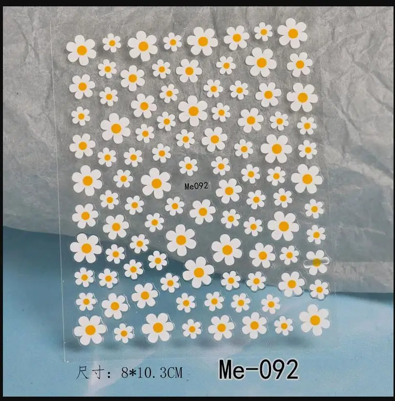 Nail Art Flower Daisy Embossed Stickers Nail Sliders Decals Daisy White Florals Petals Flowers Back Glue Nail Sticker Decoration