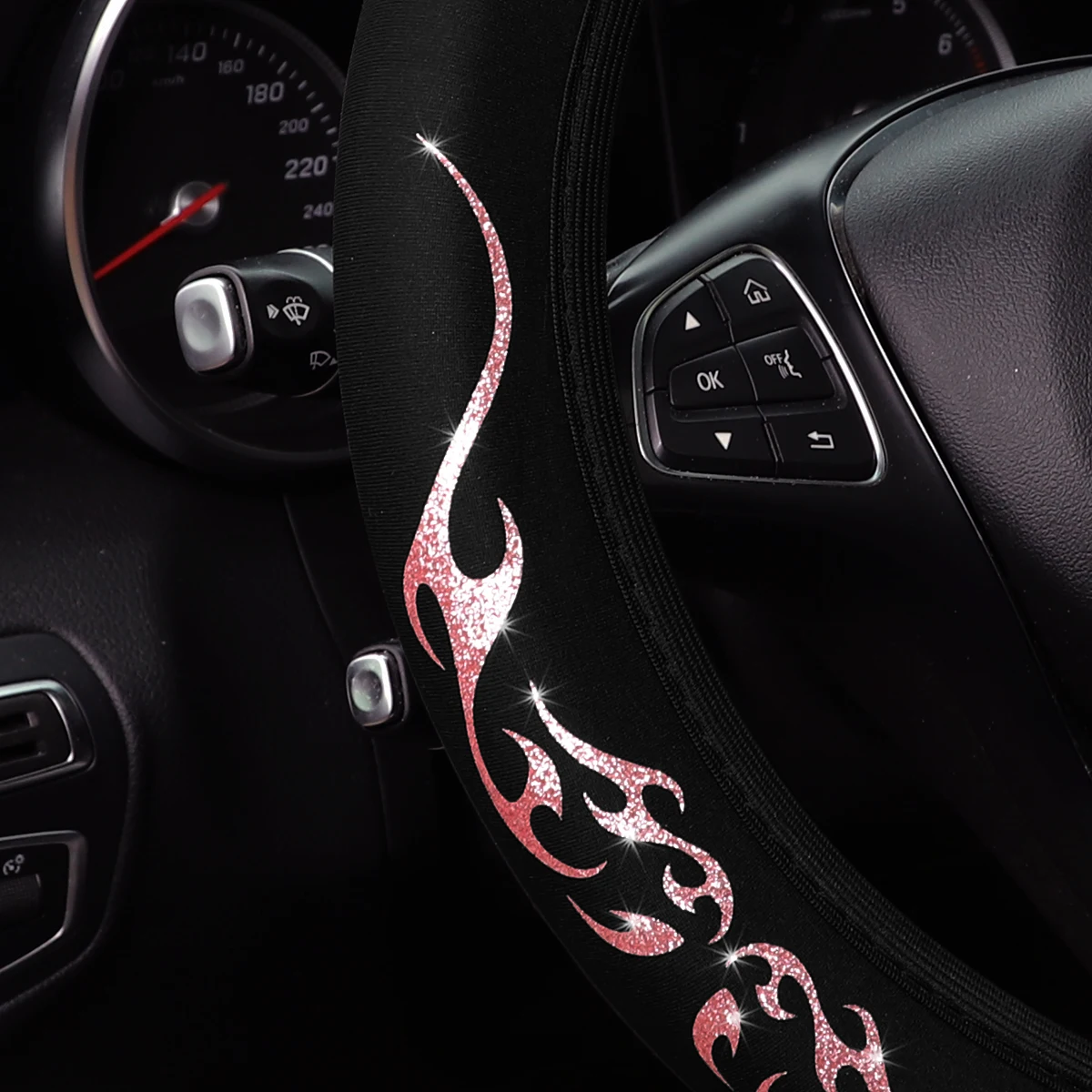 A Blingbling Flame Totem Dynamischer Lenkradbezug aus Stoff ohne Innenring, passend für 14,5-15 Zoll, Autozubehör – Detail 18