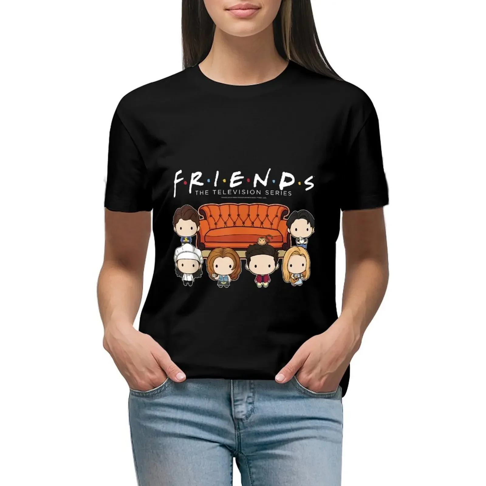 

Friends Chibi Couch Crew Logo T-Shirt customizeds female animal print shirt for girls western t-shirt dress for Women