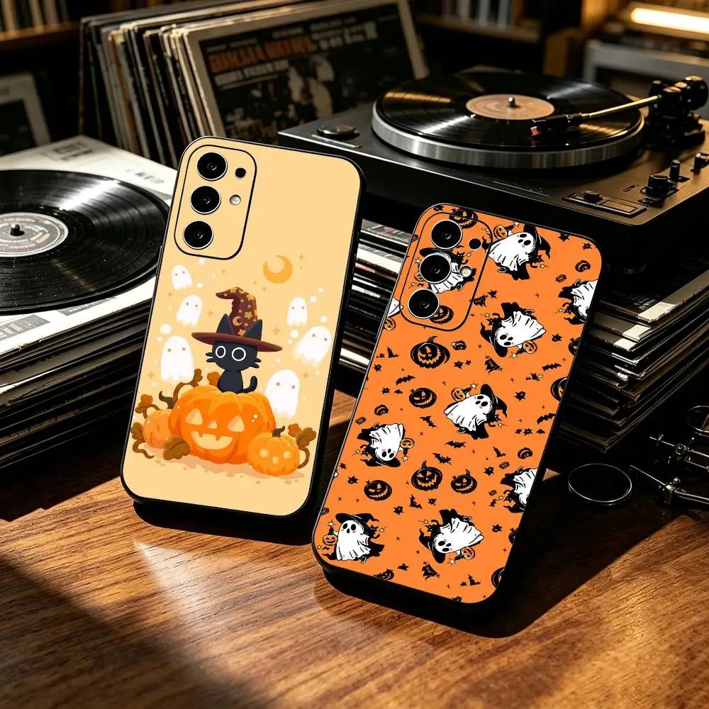 Happy Halloween  Black Phone Case for Samsung S25 24 23 22 21 20 30 Ultra Plus Fe Note 10 5G Cover