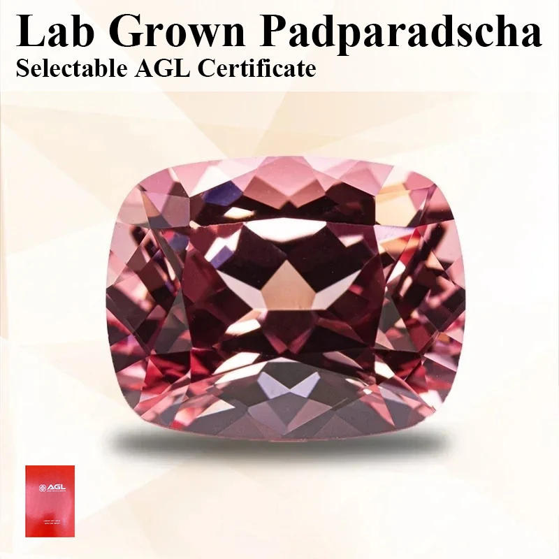 

Lab Grown Padparadscha Rectangular Cushion Shape Red Lotus Color VVS1 Charms DIY For Jewel Making Selectable AGL Certificate
