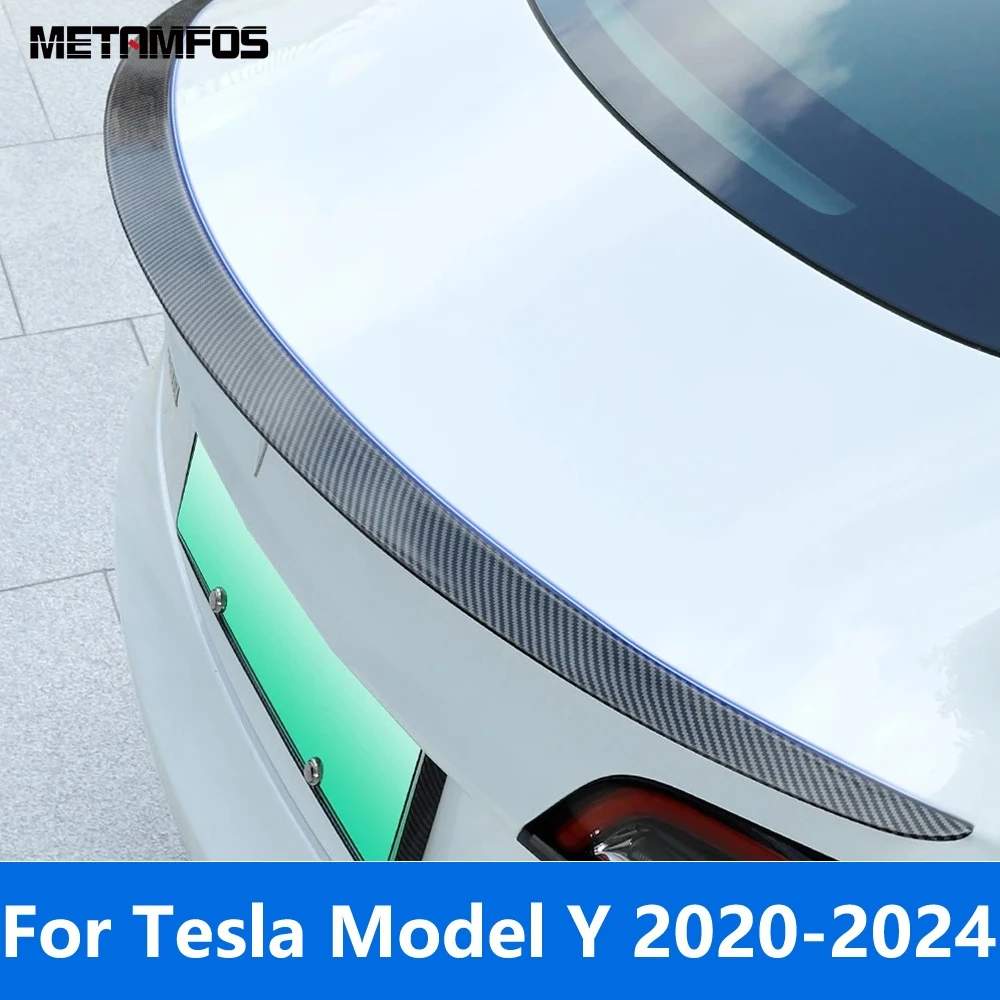 

Accessories For Tesla Model Y 2020-2022 2023 2024 Carbon Fiber Car Rear Roof Trunk Spoiler Tail Wing Lip Cover Trim Car Styling