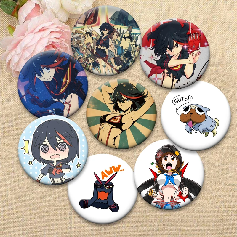 

KILL La KILL Round Badge Cute Anime Girl Lapel Pins Matoi Ryuuko,mankanshoku Mako Cartoon Brooch for Backpack Clothes Accessorie