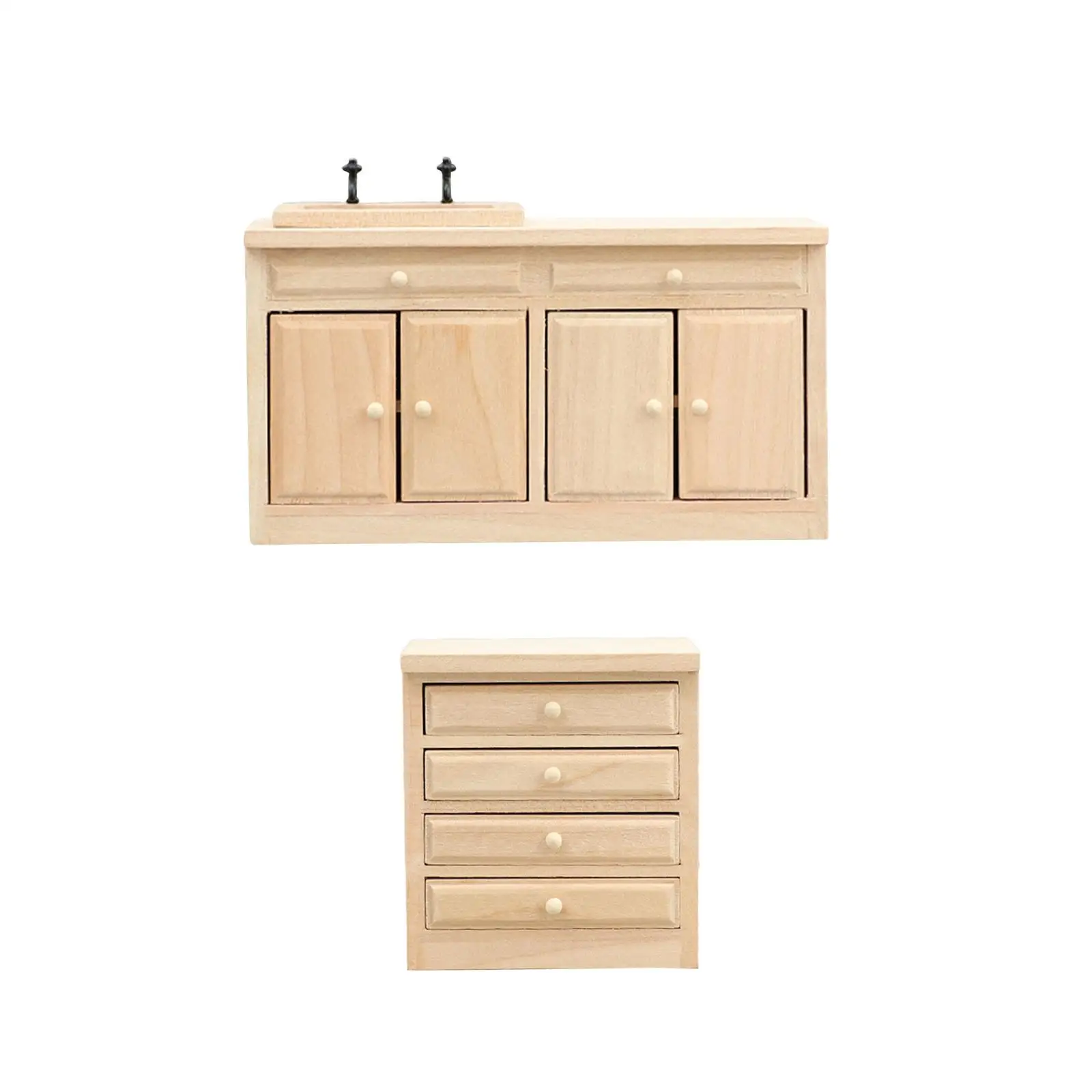 1/12 ตุ๊กตาจิ๋วน้ำหนักเบาโต๊ะข้างเตียงตู้กับข้าวสำหรับ DIY รุ่นของขวัญ