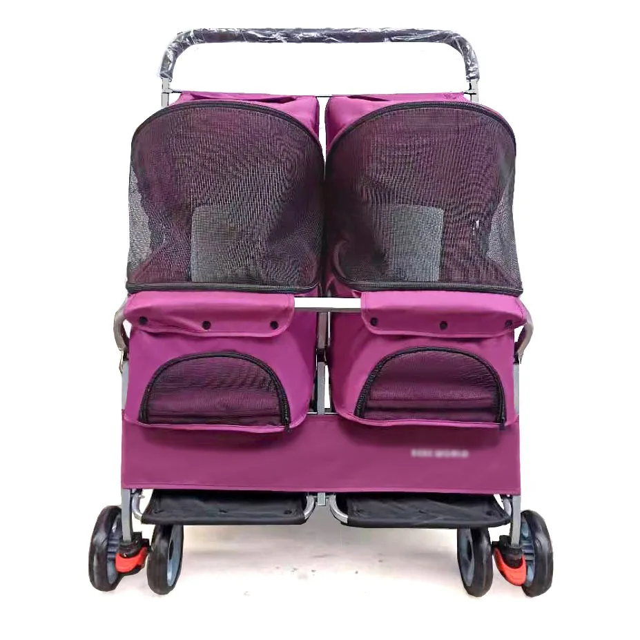 

Two Seat Pop It Pet Cart Dog Carrier Double Nests Bed Fold Dismantling Washing Cat Care For Pets Dogs Accessories Transportation