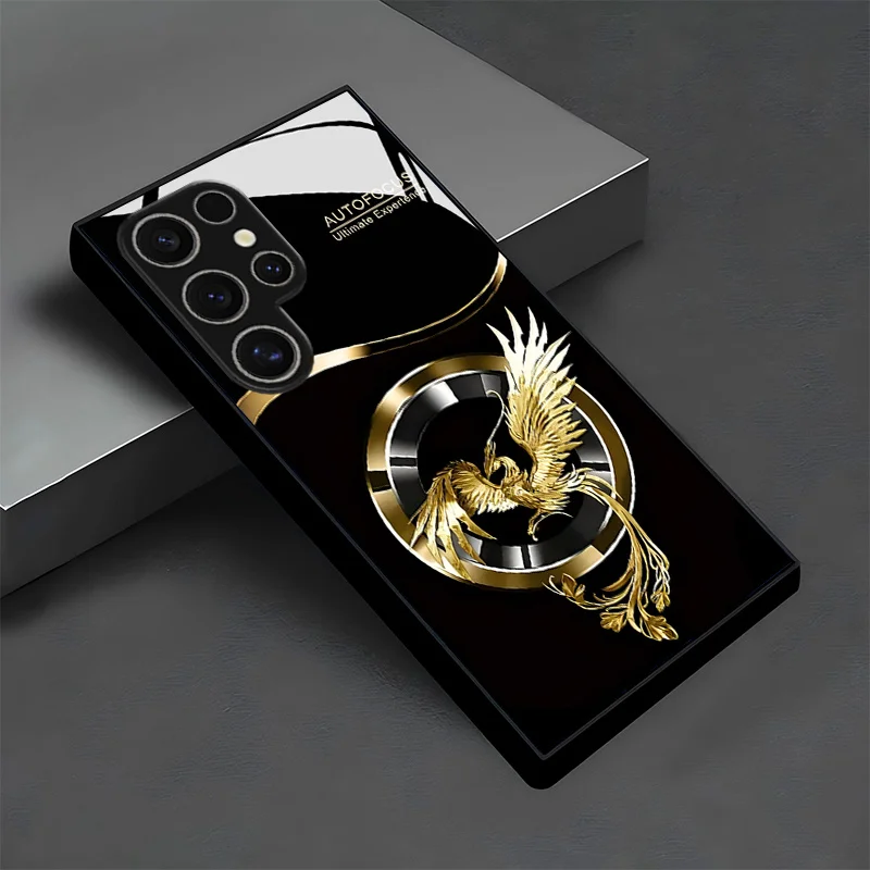 Creative Golden Phoenix Pattern Glass Phone Case Suitable for Samsung Galaxy S26 S25 S24 S22 S21 S20 FE/Ultra/Plus Hard Case