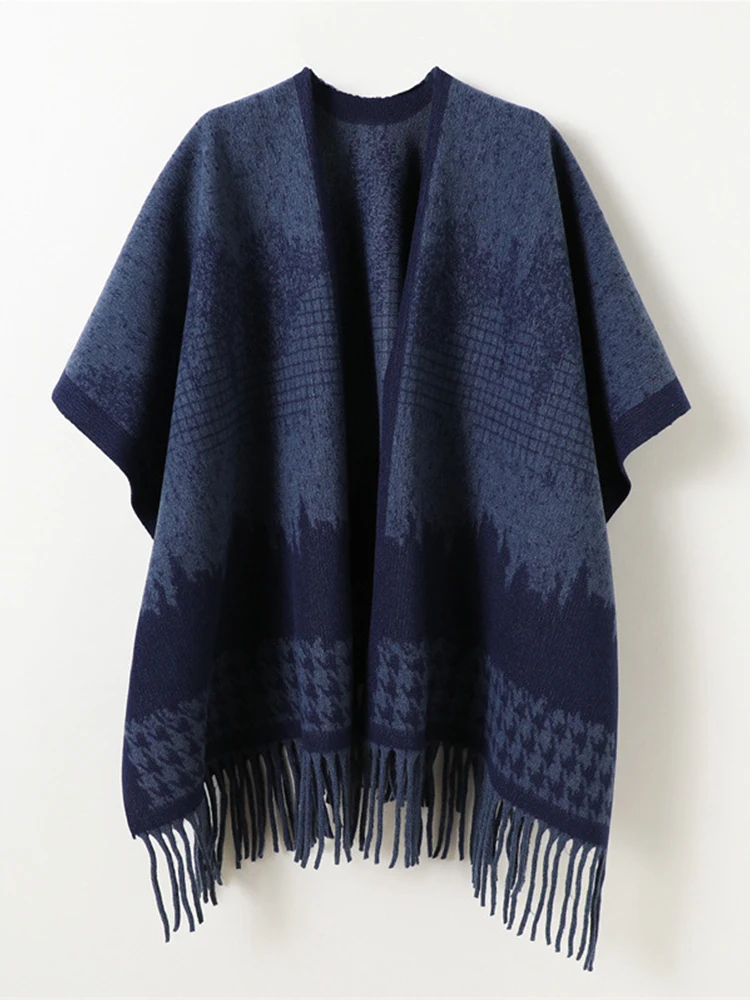 

Зимний женский шарф, многослойное пончо, элегантный женский и мужской клетчатый принт с кисточками, шаль, шарф, Capa Para Mujer, модный плащ из пашмины