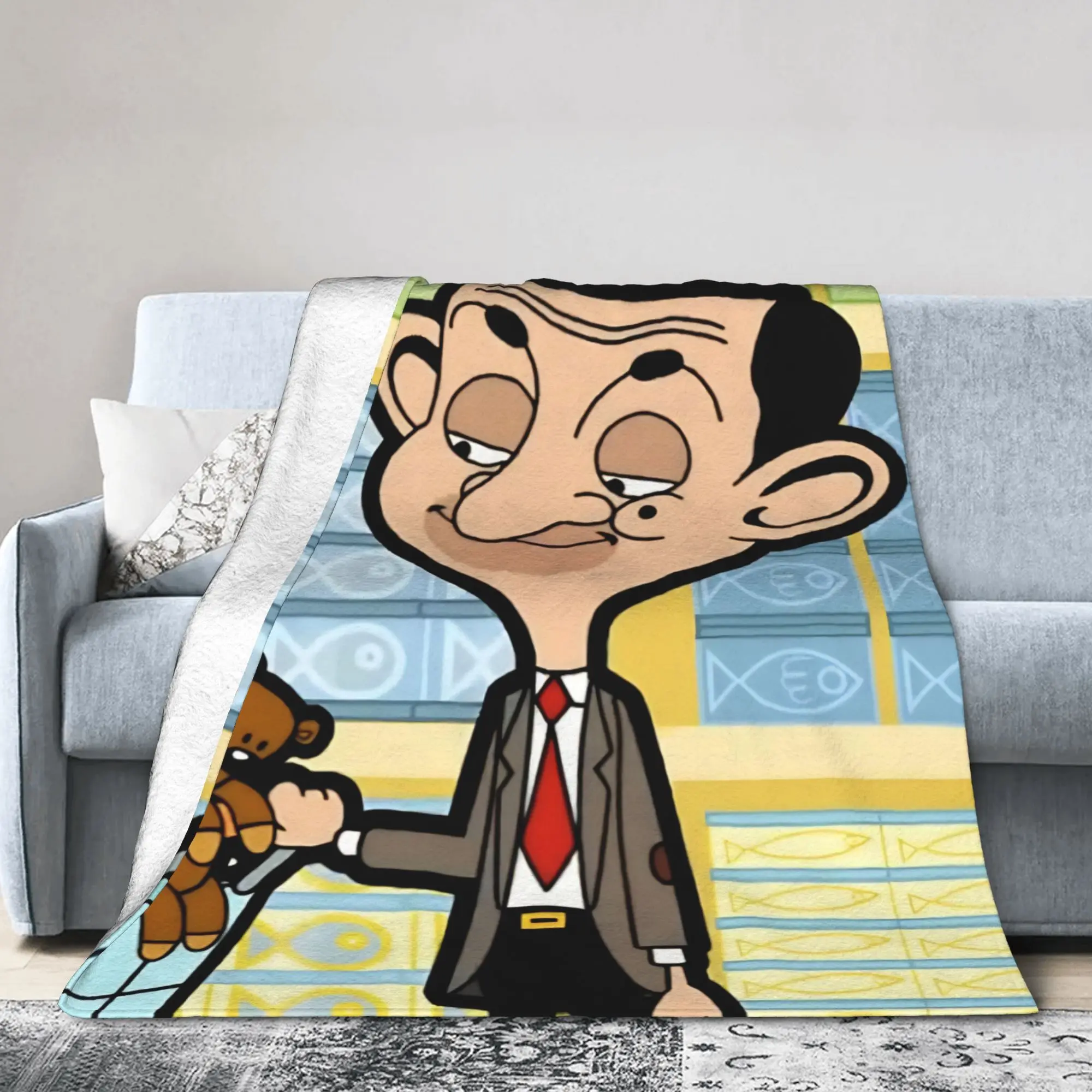 Funny Cartoon  Mr. Beans Blanket Flannel Spring/Autumn  Teddy Bear  Breathable Soft Throw Blankets for Bed Travel Bedspread