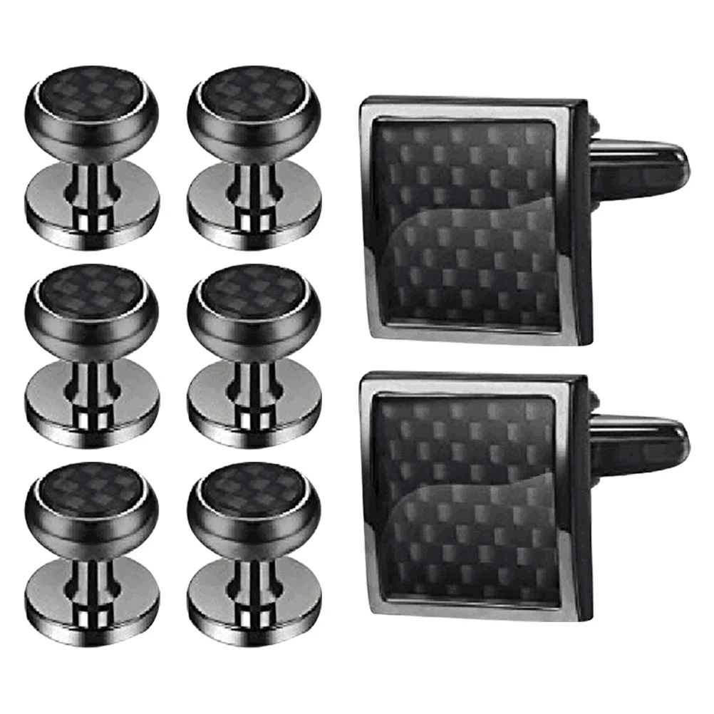 8 Pcs Shirt Cufflinks Metal Black Suit for Men Tie Tacks Tuxedo Buttons Studs and Lapel Pin Stylish