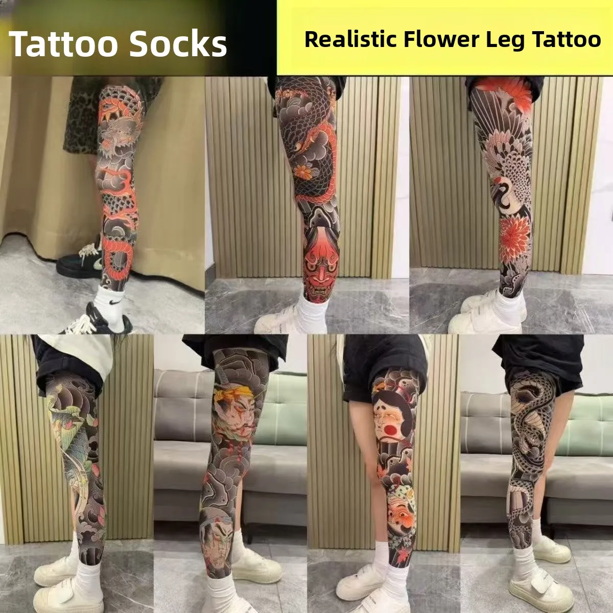 Sport Silicone Tattoo Leggings Sun Protection Ice Silk Printed Arm Band Anti-slip Breathable Knee Pads for Cycling Riding