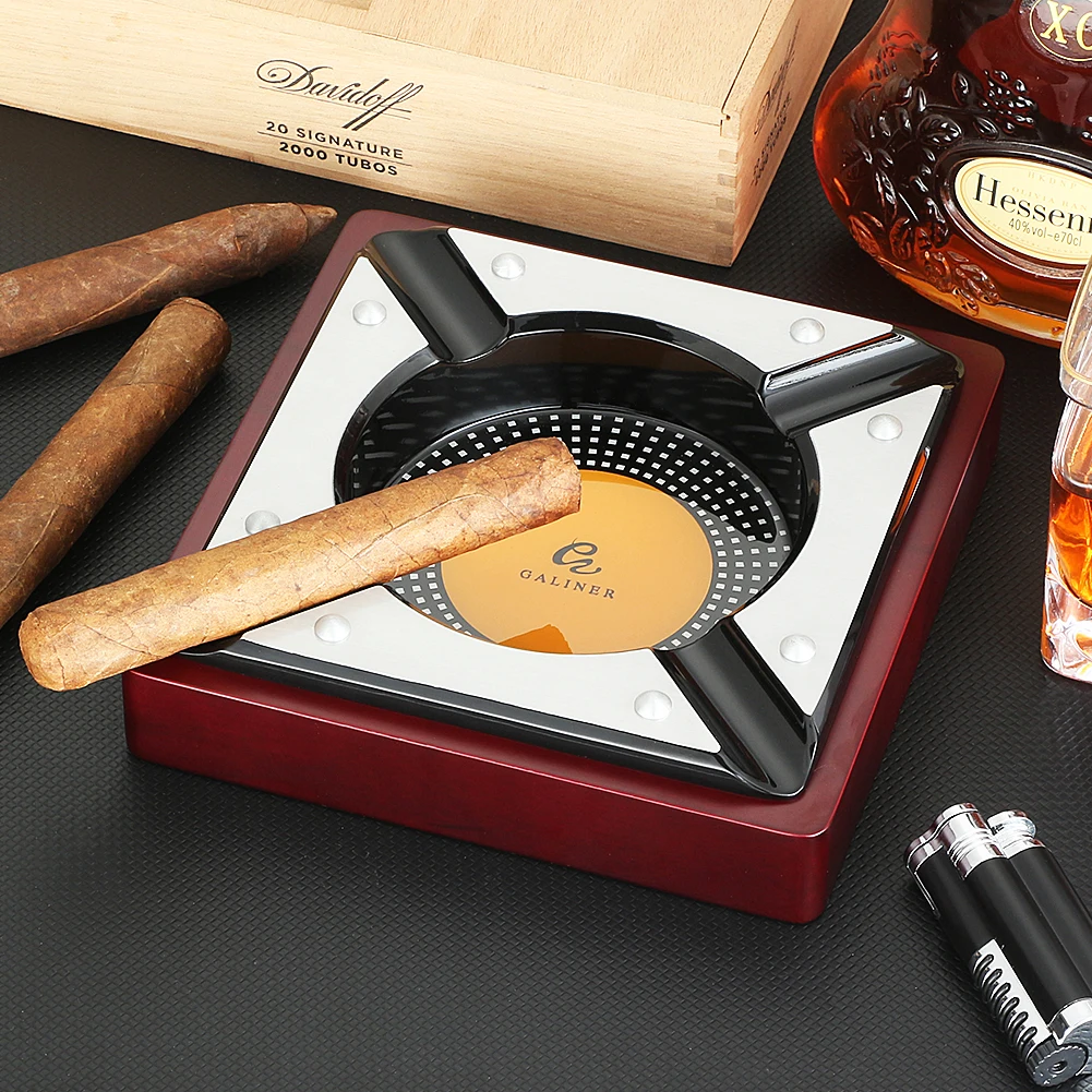 

GALINER Luxury Large Cigar Ashtray Metal Tobacco Ash Tray Outdoor New Red Wood Ashtray Cigar Holder Rest Smoking Gadgets