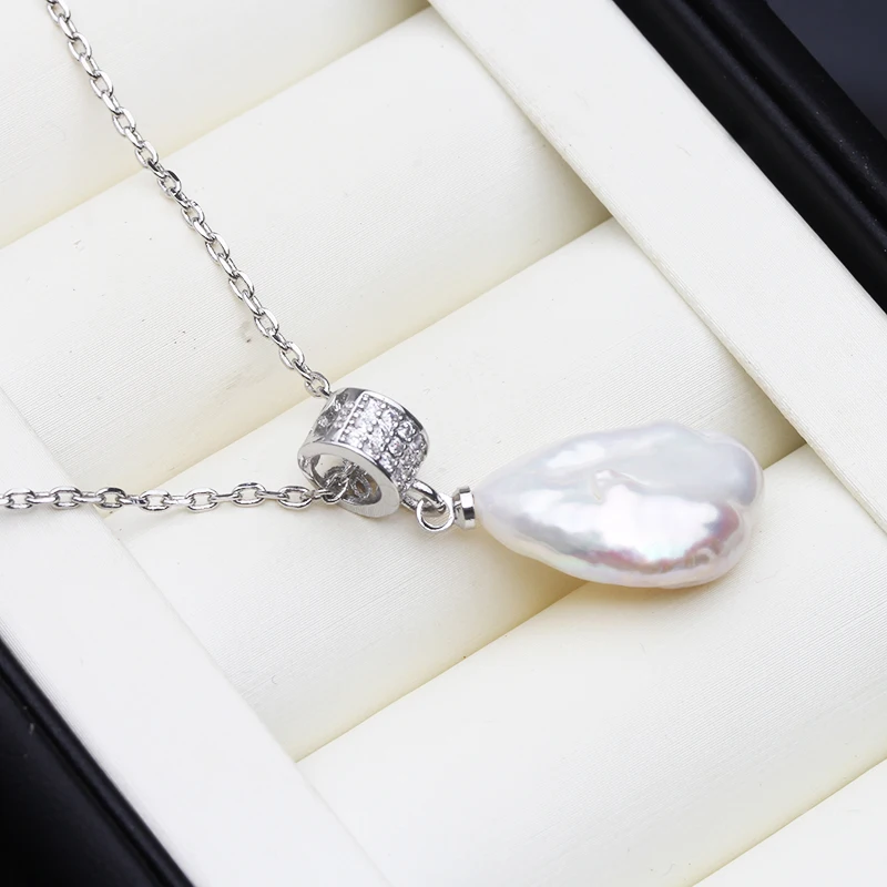 Real Natural Freshwater Baroque Pearl Pendants for Women,Vintage 925 Silver Pearl Necklace Wife Girls Gift White