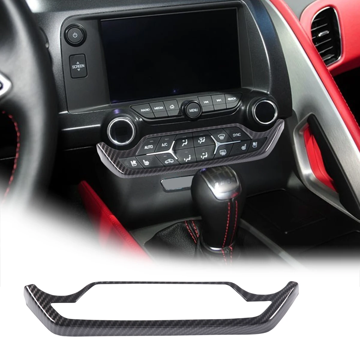 

ABS Carbon Fiber Car Center Console Air Conditioning Mode Button Frame Trim for Chevrolet Corvette C7 2014-2019 Car Accessories