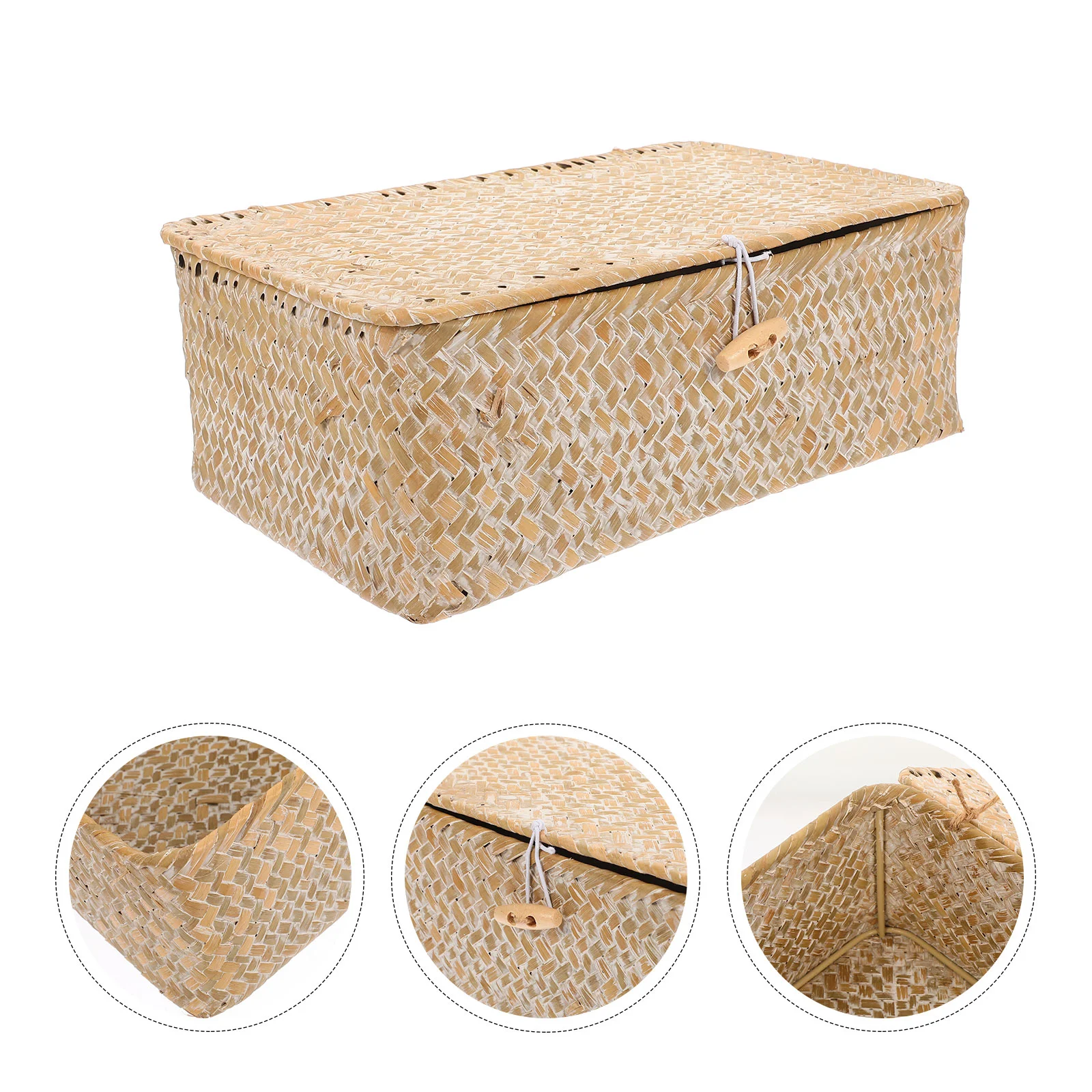 

Woven Storage Basket Wicker with Lid Containers Closet Organizers and Desktop Rectangular Bathroom Bins Lids Cube