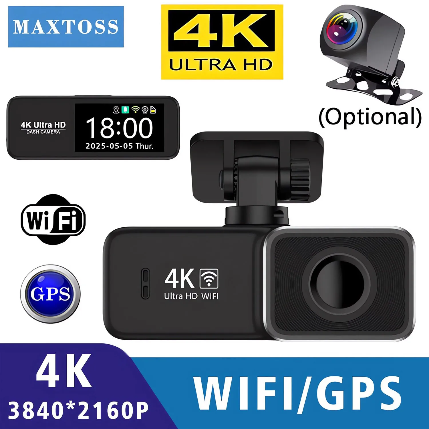 UlHD 4K 3840*2160P Dash Cam Car Camera Dual Lens Dvr 24H Parking Monitoring Night Vision  Supports WiFi GPS Video Drive Recorder